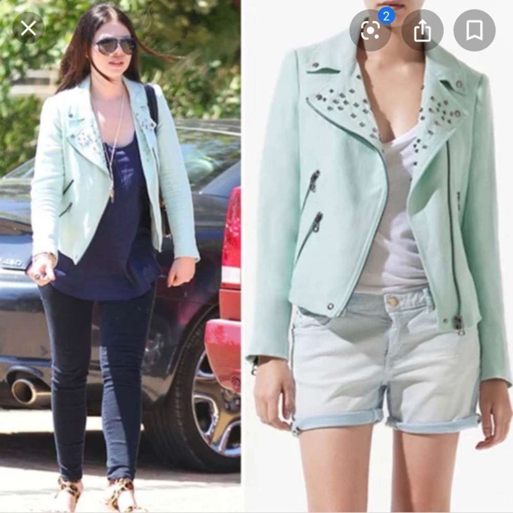Zara Mint Studded Moto Jacket
